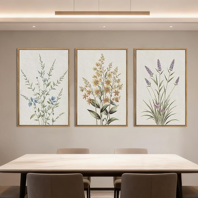 Anyzal Framed Minimalist Botanical Wall Art Large Neutral Floral Art Prints Modern Beige Wildflower Wall Decor for Living Room Bedroom Dining Room Office 16x24x3