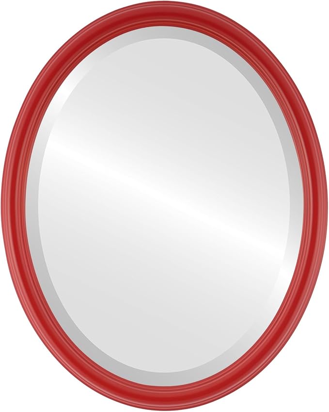 OVALCREST Oval Beveled Wall Mirror for Home Decor - Saratoga Style - Holiday Red - 14x18 Outside Dimensions