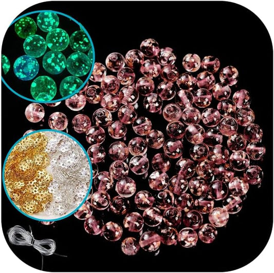 200 PCS 8mm Glow in The Dark Beads Bulk Round Luminous Glass Beads with Holes for Jewelry Making Bracelets Earrings Necklace Glow Loose Spacer Ball Bead DIY Craft Kit