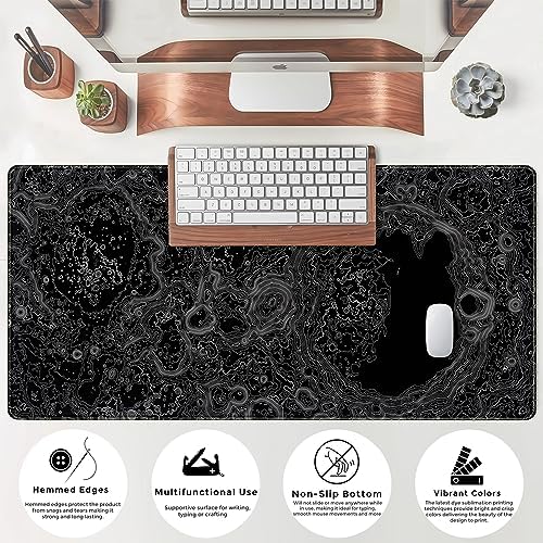 Dimensional Black Topographic Desk Mat Gaming Desk Pad Large Gaming Mouse Pad Desk Accessories Desk Mat Extended Mousepad 31.5 x 15.7 in, with Anti-Slip Stitched Edges Long Computer Keyboard Mouse Mat - Image 5