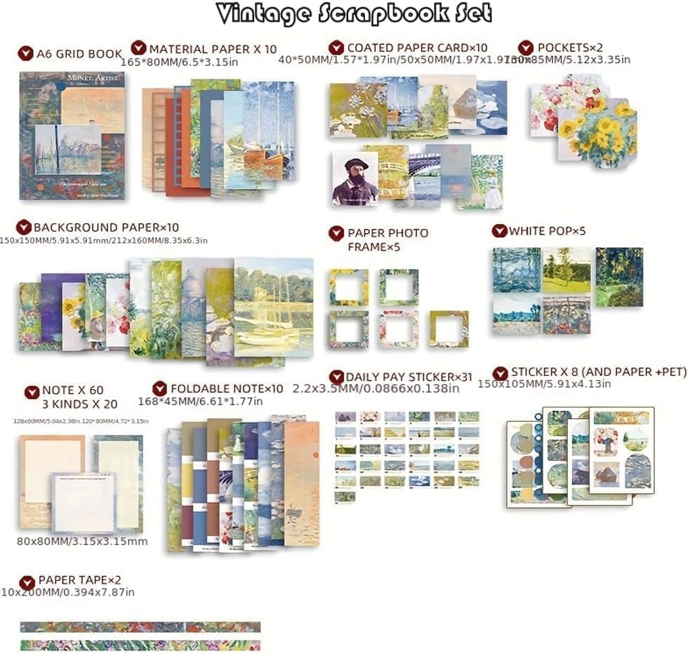ATIRAMANIYA 346pcs Journal Supplies Kit Vintage Scrapbook Stickers Art Journaling Bullet Junk Journal Planners DIY Decoration Paper Stickers Craft Kits Notebook Collage Album (Monet Artish) - Image 3