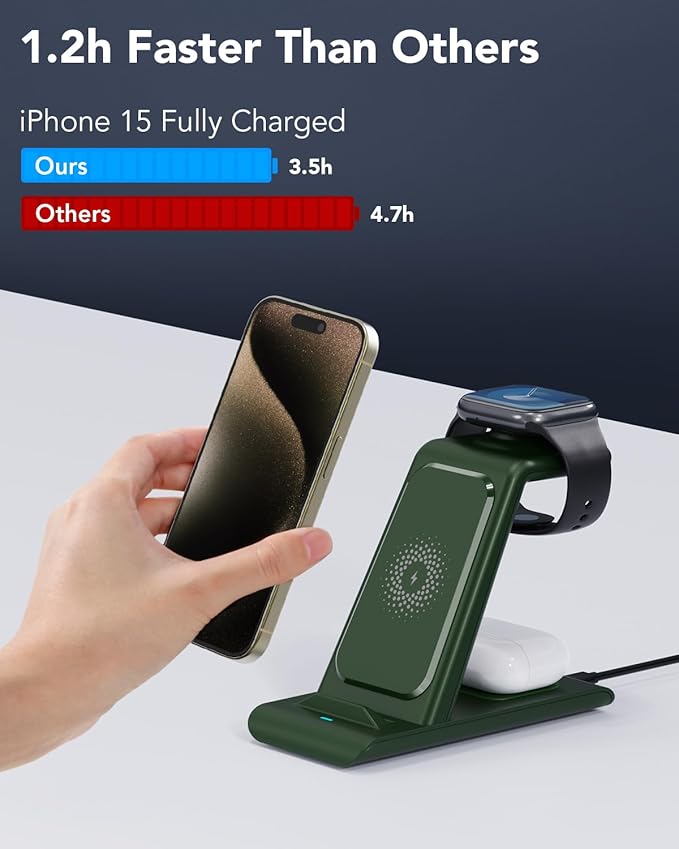 HATALKIN 3 in 1 Wireless Charging Station Compatible for Apple Products Multiple Devices Charger for Apple Watch Ultra 11 10 9 8 7 SE AirPods Pro iPhone 17 16 15 14 13 Pro Max/X/XS Fast Charger Stand