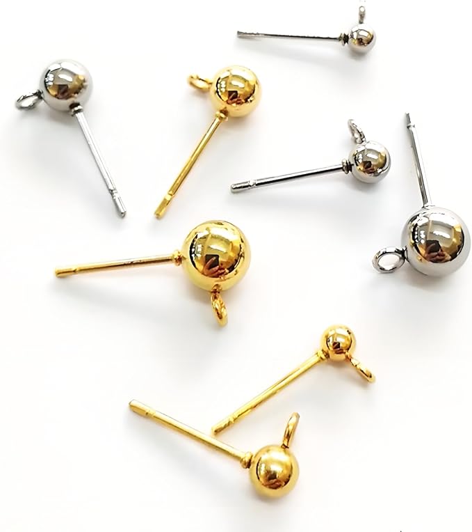 250Pcs No Tarnish Ball Stud for Earring Making, stino Hypoallergenic Stainless Steel Earring Posts, Jewelry Findings Supplies, Silver & Gold Plated (Silver)