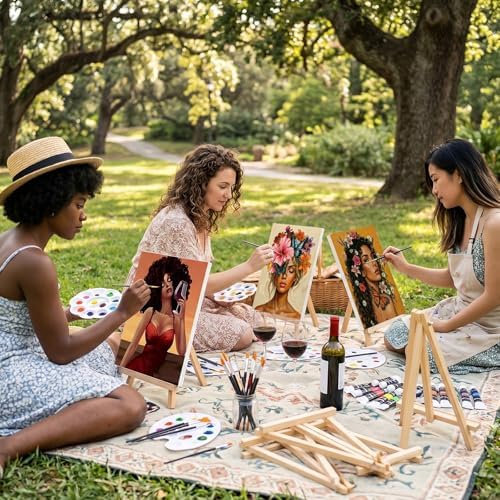 Cholemy 99 Pcs 16 Set Sip and Paint Kit for Adults 8"x 10" Pre Drawn Canvas Painting with Wooden Easel Pre Printed Canvas Painting Favor for DIY Birthday Gifts Adult's Date Party(Charming Lady) - Image 6