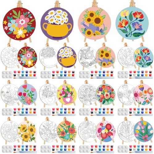Supervitae 72 Piece Spring Floral 5.9" Round Pre Drawn Canvas Kit by Supervitae