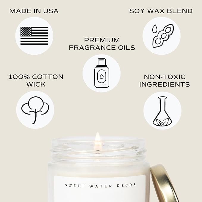 Sweet Water Decor, Beautiful Bride Candle - Sea Salt, Jasmine, Cream, and Wood Scented Soy Wax Candle for Home - Engagement and Wedding Gift - 9oz Clear Jar, 40 Hour Burn Time, Made in The USA