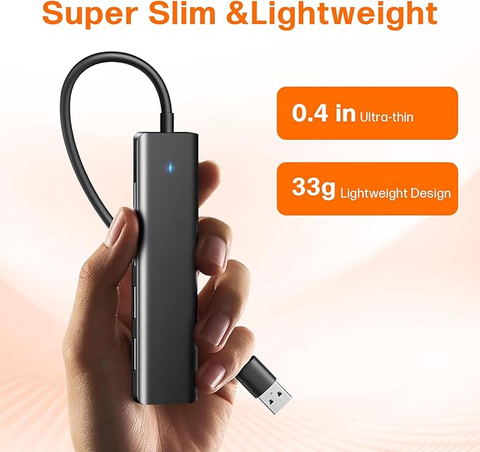 USB Hub 4 Ports, Multiple USB 3.0 Hub, USB A Splitter Ultra-Slim USB Expander for Mouse, Keyboard, Flash Drive, U Disk, Printer, Laptop PC, Desktop and More
