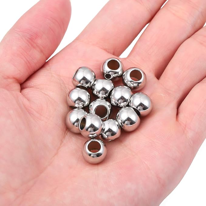 Stainless Steel Spacer Beads 10x8mm Round Loose Charm Caps Beads for DIY Jewelry Making 20pcs with 4.5mm Hole