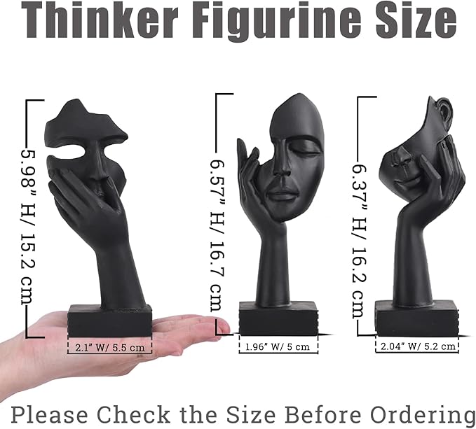 oliruim 3 Pcs Thinker Small Statue Set - Black Art Abstract Home Accent Figurines for Decor Bedroom, Shelves, Living Room Coffee Table, Office Desktop (3 Pcs Black, 6")