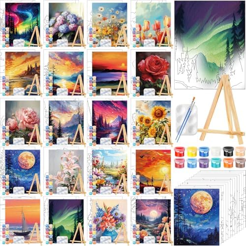 Zhanmai 20 Set Pre Drawn Canvas Painting Kit, Natural Scenery by Zhanmai