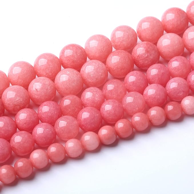 72pcs 10mm Natural Pink Jades Beads Rhodochrosite Chalcedony Round Beads for Jewelry Making DIY Bracelet 32" 2 Strand