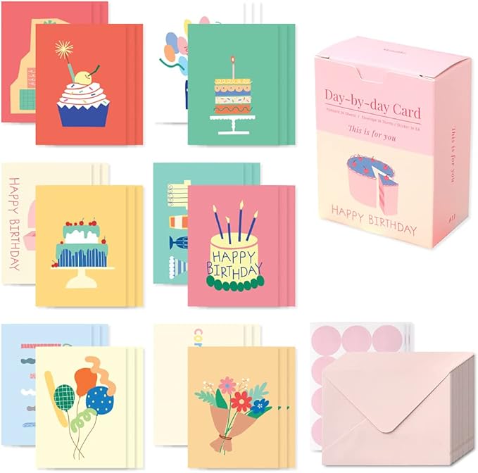 Monolike Day-by-day Card, This is for you - Mix 36 Mini Single cards, 36 envelopes, 36 stickers Package