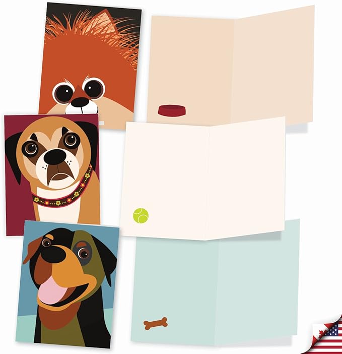 The Best Card Company - 10 Blank Dog Cards Assorted (4 x 5.12 Inch) - Adorable Boxed Animal Note Cards for All Occasions - Cubic Canines M6632OCB