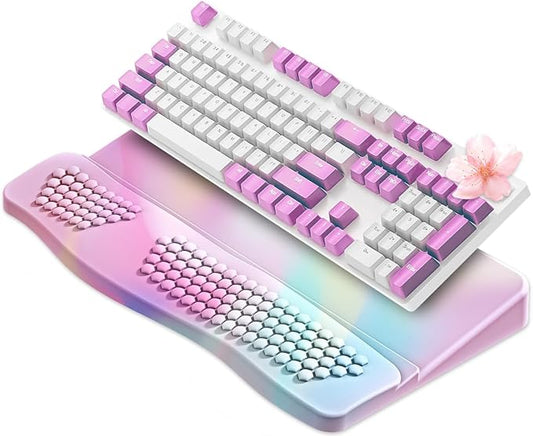 JIKIOU Keyboard Stand with Wrist Rest, Computer Keyboard Stand Pad with Non-Slip Base, Comfy Ergonomic Keyboard Riser Holder for Gaming Office Home 17.13x9.5 in Rainbow