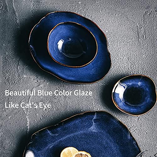 6 Inch Ceramic Decorative Bowl, Blue Reactive Glaze Key Tray - Image 5