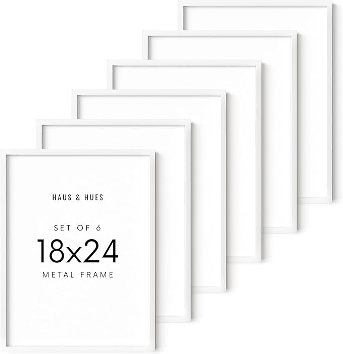 HAUS AND HUES 18x24 White Aluminum Frame Set of 6 - Modern Gallery Pack, Shatterproof Plexiglass (18x24 in, White)