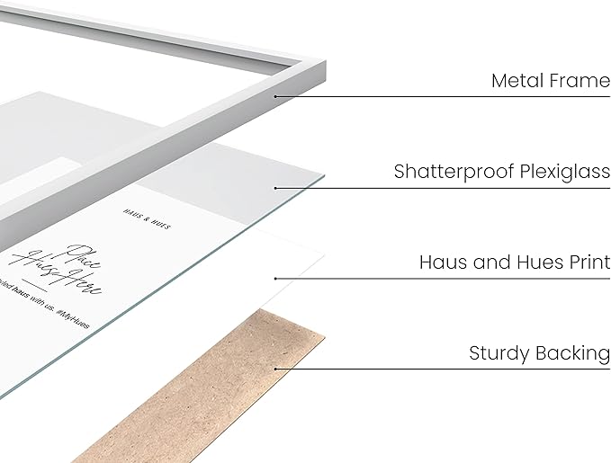 HAUS AND HUES 9x12 White Aluminum Frame Set of 4 - Premium Build, Vertical & Horizontal Hanging, Shatterproof Plexiglass (9x12 in, White)