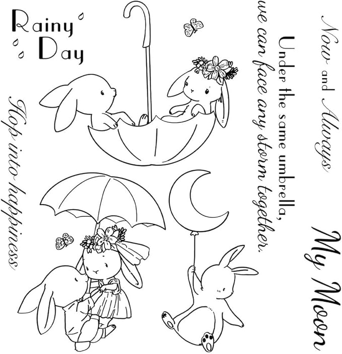 Couple Rabbit Umbrella Stamps and Cutting Dies for Card Making DIY Transparent Silicone Clear Stamp and Metal Die Cuts Sets for Scrapbooking Paper Greeting Cards Decor Seals Craft Supplies