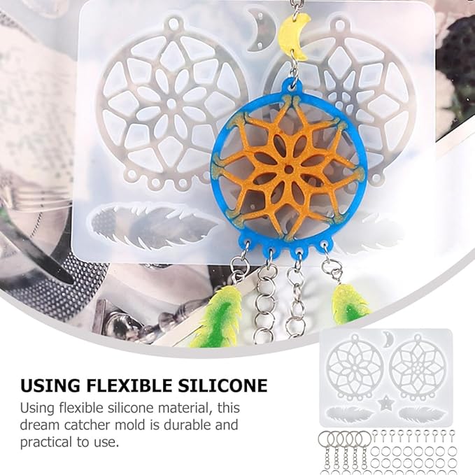 SHERCHPRY 66pcs Dream Catcher Resin Mold Silicone Kit for DIY Epoxy Keychain Casting, Craft Jewelry Making Supplies for Beginners and Hobbyists
