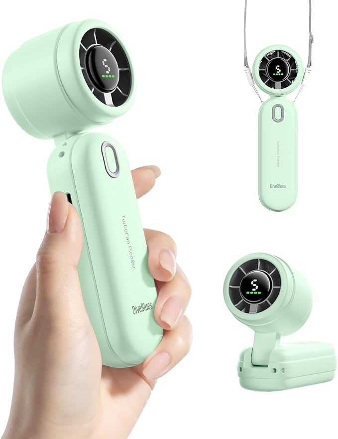 Diveblues High-Speed Portable Handheld Turbo Fan, USB Rechargeable Battery Powered, Small Portable Pocket Fan for Travel, Outdoor, Home, Office, Concerts, Lash, Gift for Women(Green)
