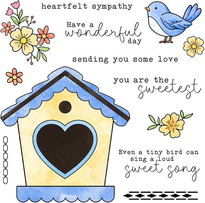 Birdhouse Flower Stamps and Cutting Dies for Card Making DIY Transparent Silicone Clear Stamp and Metal Die Cuts Sets for Scrapbooking Paper Greeting Cards Decor Seals Craft Supplies