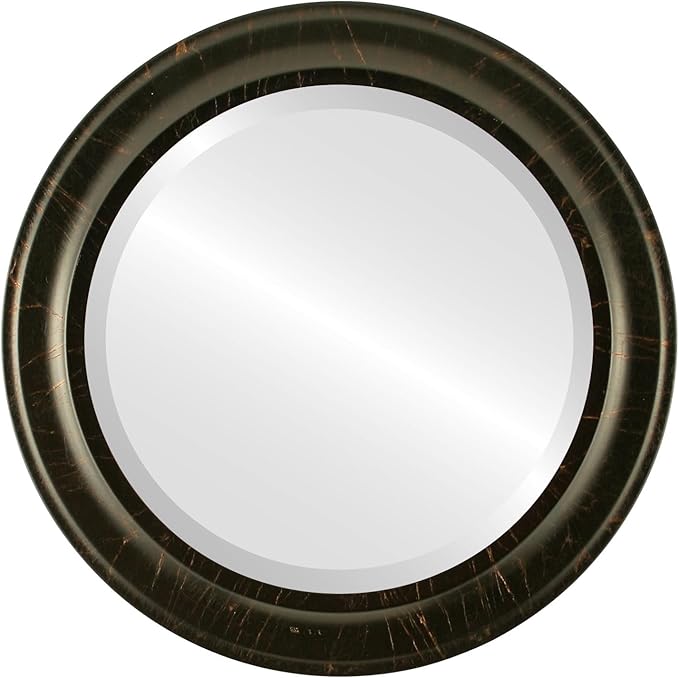 OVALCREST Round Beveled Wall Mirror for Home Decor - Messina Style - Veined Onyx - 17x17 Outside Dimensions