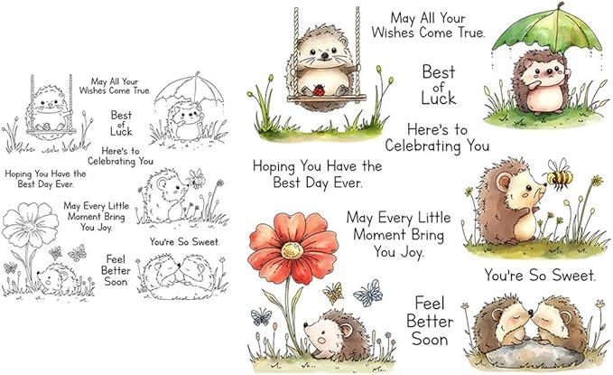 Hedgehog Flowers Plants Stamps and Cutting Dies for Card Making DIY Transparent Silicone Clear Stamp and Metal Die Cuts Sets for Scrapbooking Paper Greeting Cards Decor Seals Craft Supplies