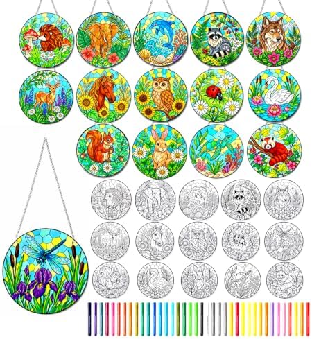 Jiamiyou 51pcs Animal Suncatcher Craft Kit DIY Stained Glass Art for Adults by Unknown