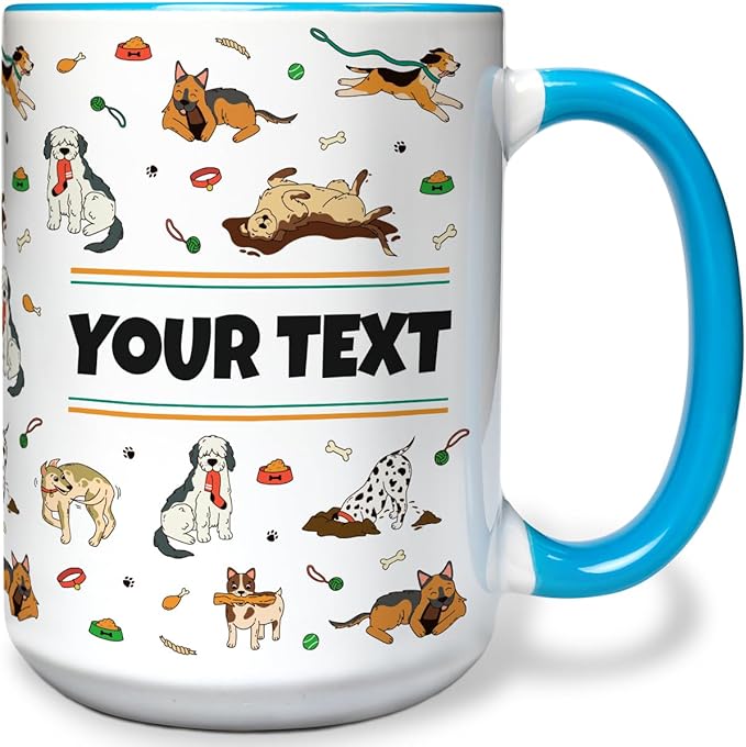 Personalized Mug for Kids - Dogs - Custom Name/Text, Ceramic Hot Chocolate/Cocoa/Coffee Cup for Boys/Girls, Birthday/Christmas/Holiday Gift - 15 oz, Pink Handle