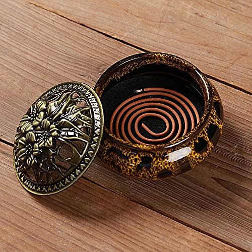 Incense Burner with Calabash Incense Stick Holder - Porcelain Charcoal Censer for Use with Resin Granular Powder Cone or Coil Incense (Fambe Yellow) - Image 6