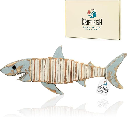 Mint Bucket Brands Driftwood Fish Nautical Wall Decor - 17" x 6. 5" Handmade Wooden Rustic Coastal Wall Art for Living Room, Bedroom, Office, Bathroom - Ocean Beach Decoration (Raya)