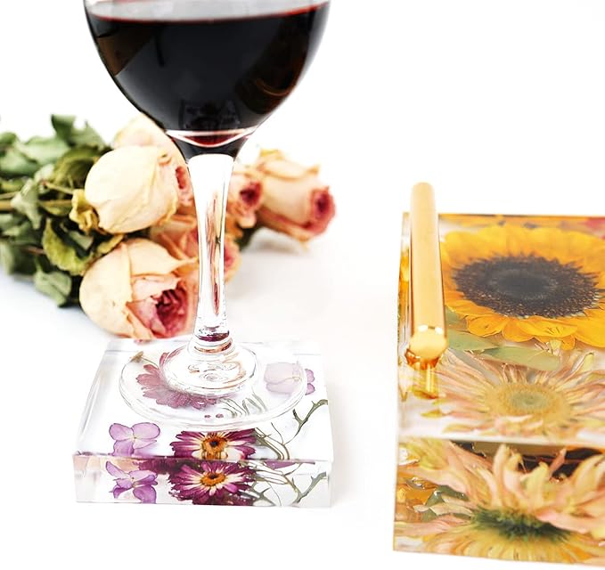 Resin Tray Molds Silicone - 13.5" Large Deep Rectangle Molds for Resin with 4pcs Coasters and Flowers Preservation Epoxy Art Making