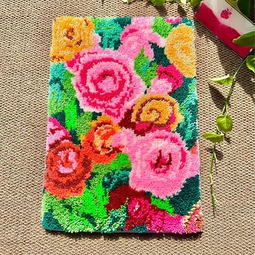 MeoobkCraft Blush of Roses for Latch Hook Kits for Adults Beginners Rose Flower Pre-Printed Latch Hook Rug Kits Embroidery Cross-Stitch for Home Home Decoration 20.47 x 14.96in - Image 2