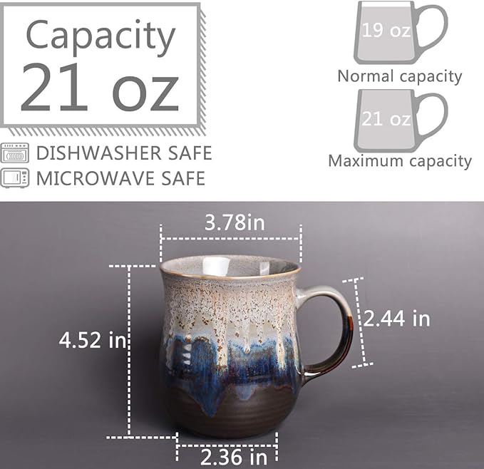Bosmarlin Large Ceramic Coffee Mug, Big Tea Cup for Office and Home, 21 Oz, Dishwasher and Microwave Safe, 1 PCS