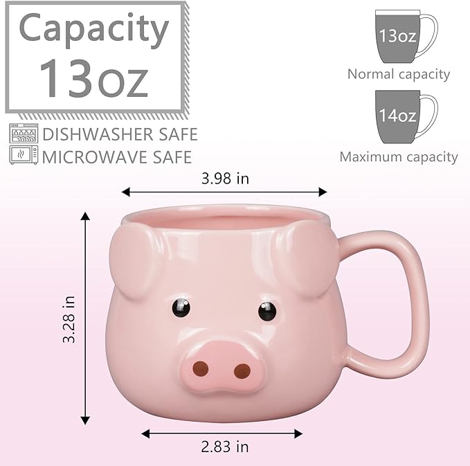 Pig Coffee Mug 14 oz Ceramic Novelty Coffee Mug 3D Porcelain Tea Mug for Women Christmas Housewarming Holiday Birthday Gifts for Women Mom Kids Teacher and Best Friend Pink