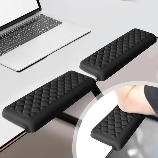 L-Shaped Desk Elbow Pads, 2-Piece Set - Accessories Ergonomic Memory Foam Arm Rest for Office & Gaming Desks, Anti-Slip Edge Cushion to Relieve Elbow & Wrist Pain (11.8"x3.9", Black)