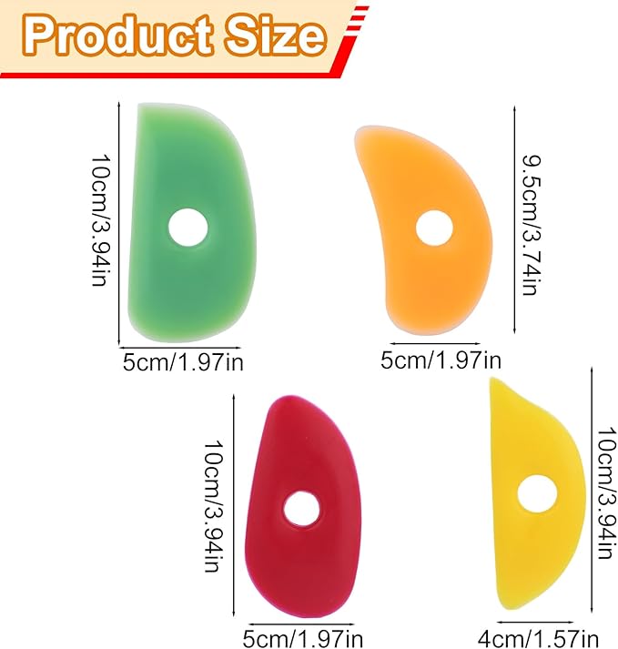 4pcs Pottery Ribs, 4 Styles Soft Silicone Colorful Pottery Trimming Rib Practical Ceramic Shaping Clay Tools Suitable for Shapes Sculpting & Trimming