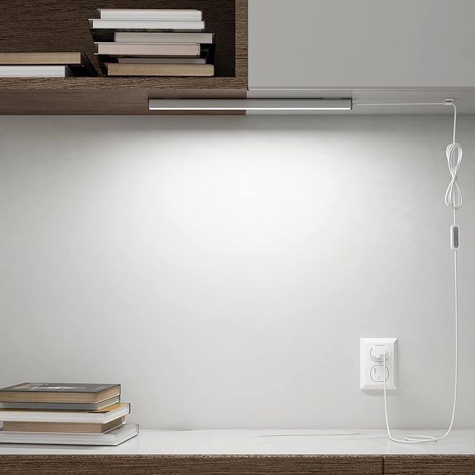 ASOKO LED Under Cabinet Lighting USB Plug-in, Dimmable, 3 Color Temperature, 14.5 in, Under Counter Lights for Kitchen,Shelf,Cupboard, Under Desk Monitor Light Bar (Sliver, 14.5 inch-2 Pack)