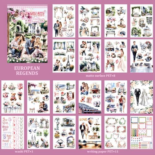 Snycler Love Oath Theme Sticker Scrapbooking Supplies for Junk Journal, 20 Sheets PET Stickers - Vintage Journaling Stickers, Ephemera Sticker Book Pre Cut, Junk Journal Supplies, Planner - Image 6