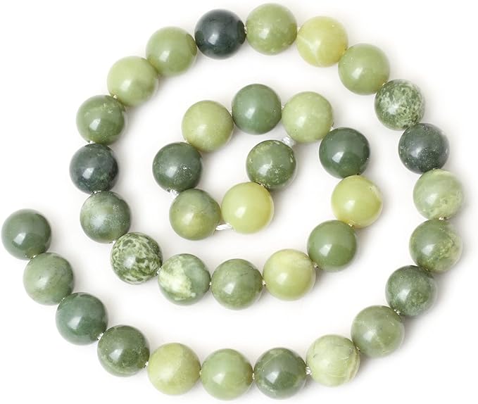 35PCS 10mm Natural Canadian Jade Gemstone Round Loose Beads Stone Beads for Jewelry Making DIY 1 Strand 15"