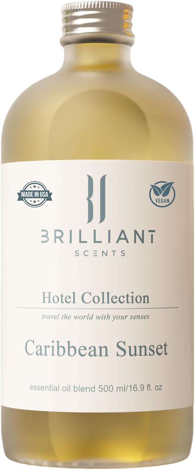 Brilliant Scents Caribbean Sunset Fragrance Oil 500ml - Premium Diffuser Oil for Home, Office, Hotels - Long Lasting, Plant-Based, Meets IFRA Standards, USA-Made - Coconut, Gardenia, Driftwood