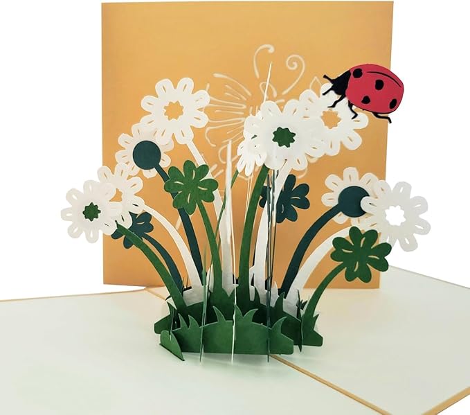 iGifts And Cards Ladybug Flower 3D Pop-Up Card – Blooming Floral Keepsake for Birthday, Mother’s Day, Thank You, Friendship, Sympathy – Nature Lovers, Mom, Wife, Bee Keeper – 6 x 6