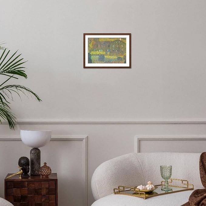 ART.COM Wall Art Print House in Attersee on Brown Frame by Gustav Klimt, 22" x 16"