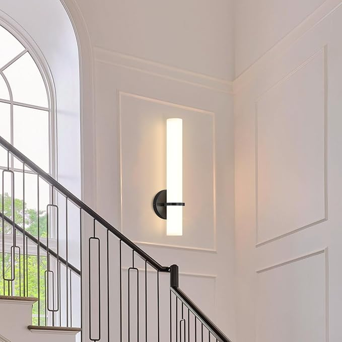LED Dimming Wall Sconces 8W, 3000K Warm Lights Dimmable, White Lampshade Bathroom Vanity Lighting Wall Light Fixtures for Bedroom Dining Living Hallway, Black