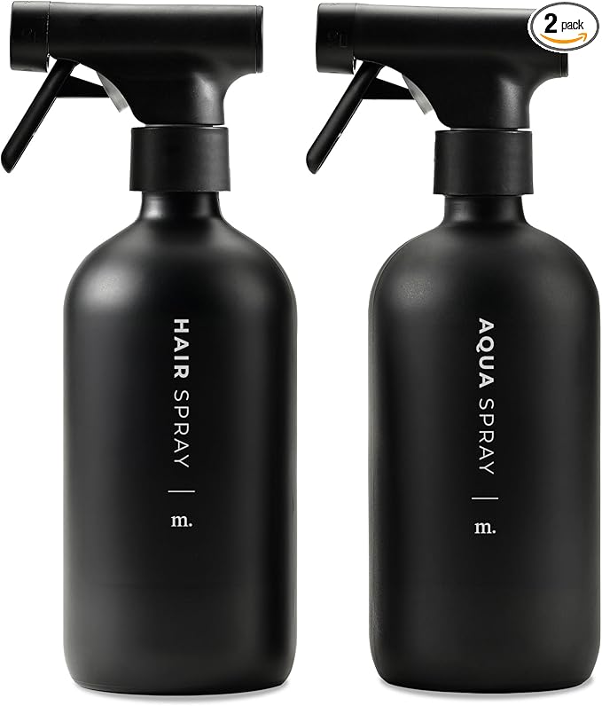 MaisoNovo Spray Bottle for Hair - 16.9 fl oz Black x 2 with 16 Labels