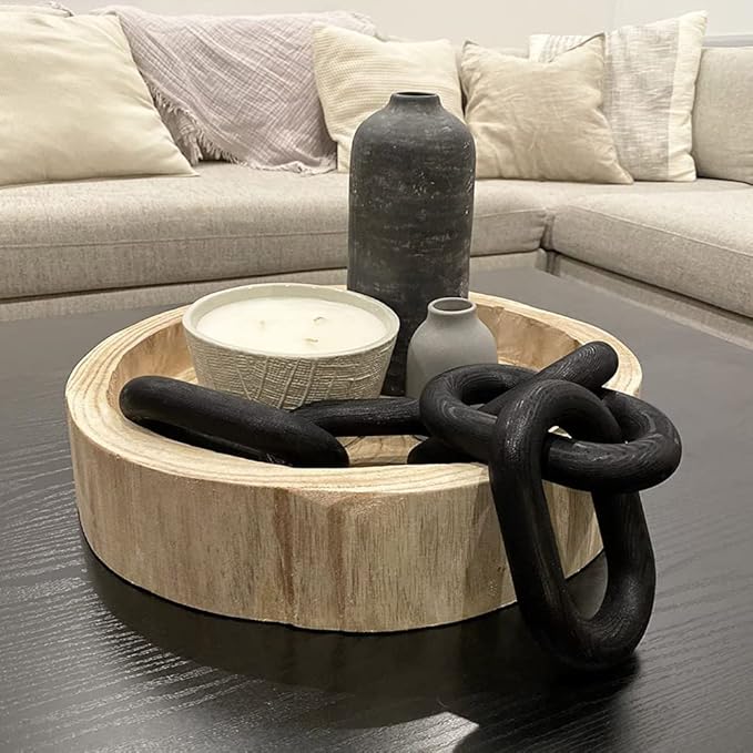 HMASYO Black Wood Chain Link Decor, 5-Link Wooden Decorative Chain Home Decor Accents, Coffee Table Decor, Shelf Decor Aesthetic, Modern Bookshelf Table Decorative Objects for Living Room