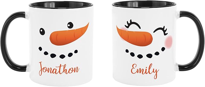 Let's Make Memories Personalized Couples Christmas Snowman Mugs - Christmas Holiday Stocking Stuffer - Set of 2-11 oz. - Black Handle