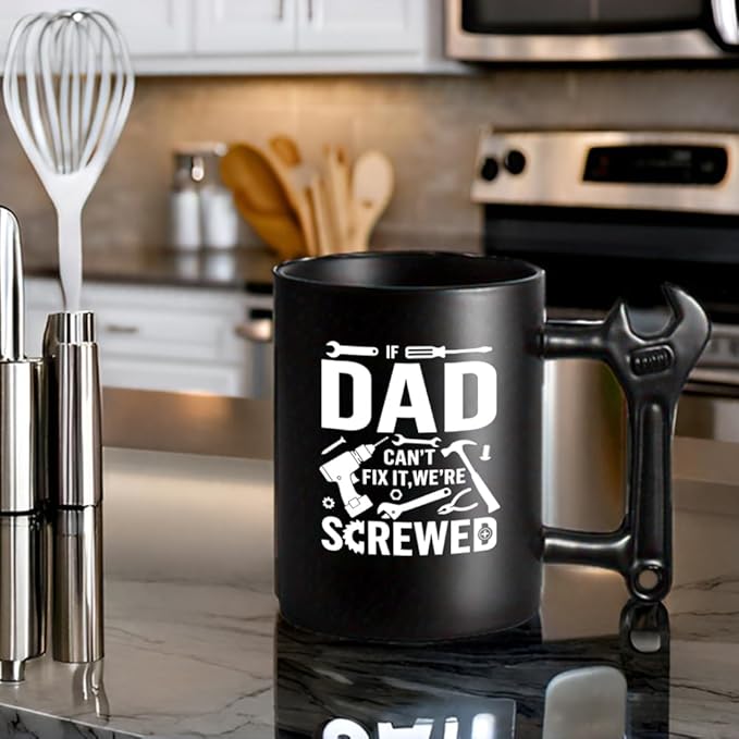 Novelty Fathers Day Dad Gifts from Daughter Son Wife kids, Funny Coffee Mug with Wrench Handle for Dad, Unique Father's Day Birthday Christmas Gifts Present for Men Husband Grandpa Gift Ideas