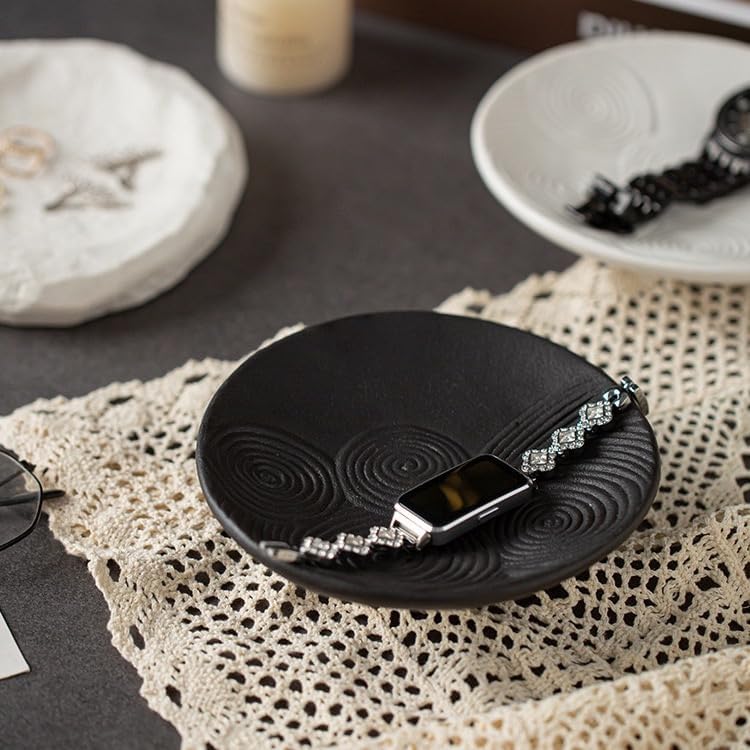 Nordic Minimalist Ceramic Jewelry Dish, Modern Ring Tray, Trinket Holder for Rings Earrings, Decorative Vanity Tray, Key Holder for Entryway, Home Decor for Bedroom, Bathroom (Black, A) - Image 4