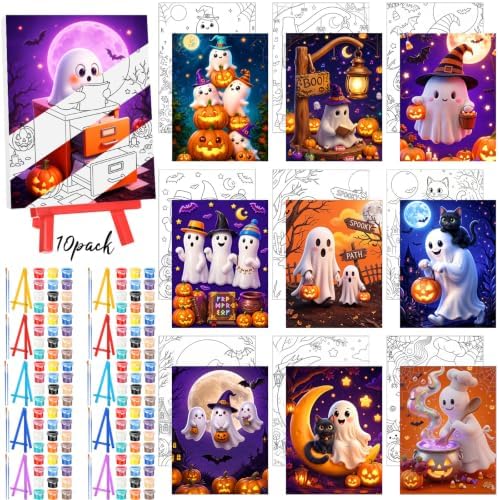 Blosssound 10 Set Halloween Pre Printed Canvas for Painting 5x7 CuteGhost by Blosssound